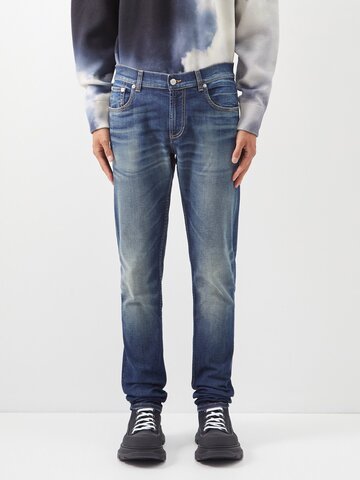 alexander mcqueen - graffiti-embroidered slim-leg jeans - mens - denim