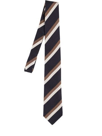brunello cucinelli classic striped silk & wool tie in blue / brown