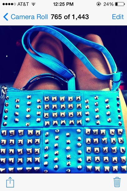 bag blue turquoise teal studs spikes bag purse crossbody bag