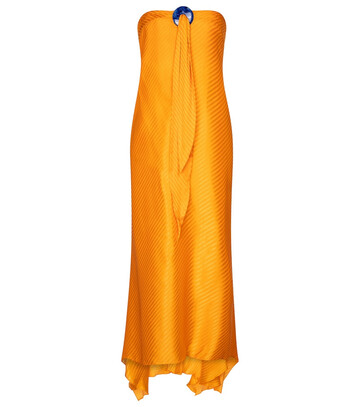 Galvan Lago halterneck silk jacquard dress in yellow
