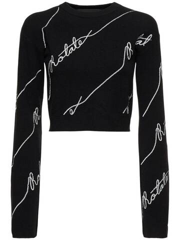 rotate sequined logo cropped sweater in black