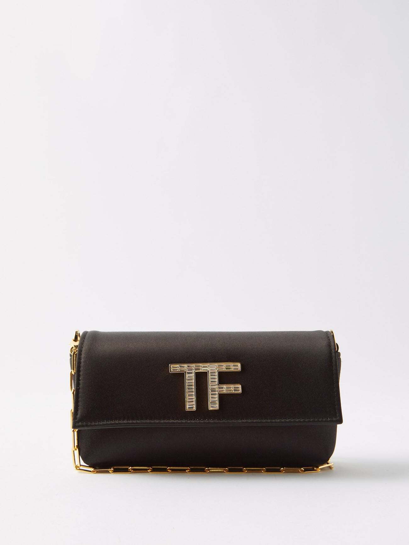 Tom Ford - Tf-crystal Embellished Satin Clutch Bag - Womens - Black