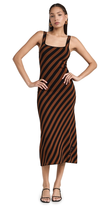 staud katie dress black/tan seashore stripe xl