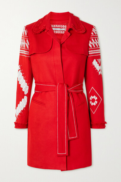 Rue Mariscal - Belted Embroidered Cotton Trench Coat - FR38 in red