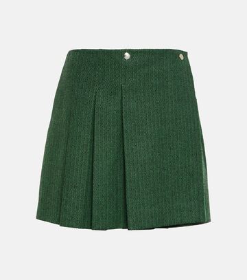 Plan C Pleated wool-blend miniskirt in green
