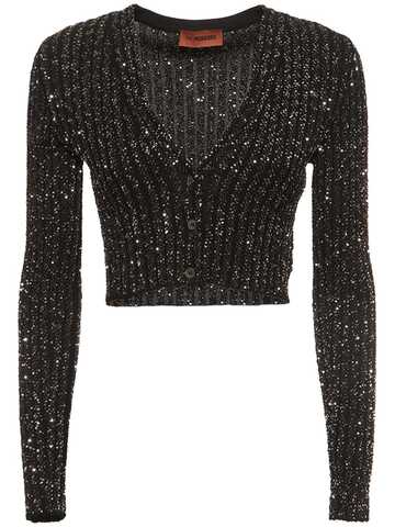 MISSONI Sequined Knit Cropped V-neck Cardigan in black