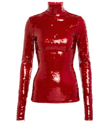 LaQuan Smith Sequined High Neck top in red