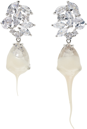 ottolinger silver & off-white diamond dip earrings in cream