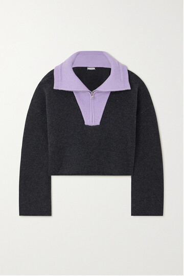 jw anderson - cropped two-tone wool and cashmere-blend sweater - gray