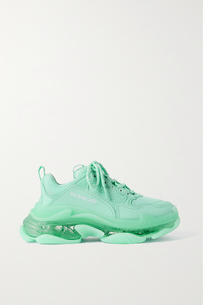 Balenciaga - Triple S Clear Sole Logo-embroidered Faux Leather And Mesh Sneakers - Green