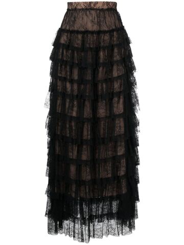 twinset ruffled chantilly-lace maxi skirt - black
