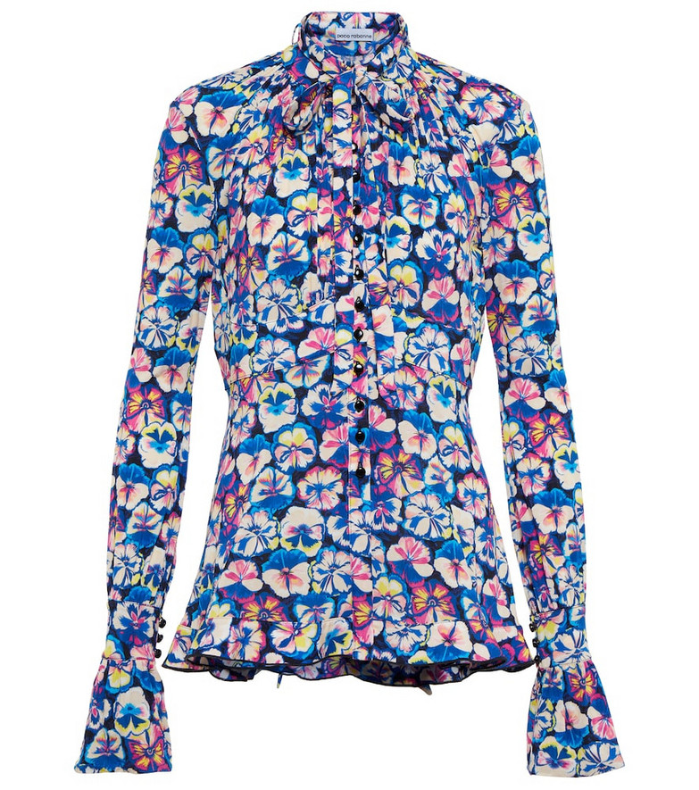 Paco Rabanne Floral printed tie-neck blouse in blue