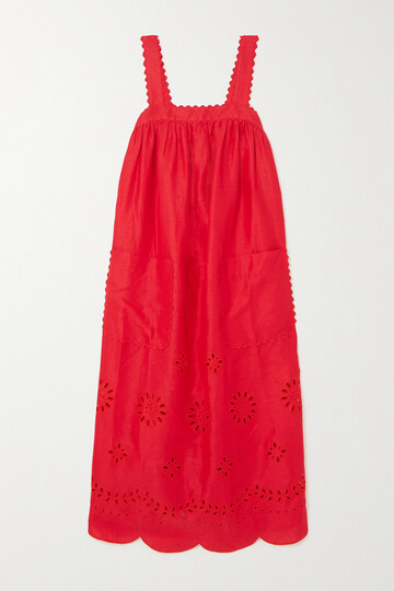oroton - cutout broderie anglaise linen maxi dress - red