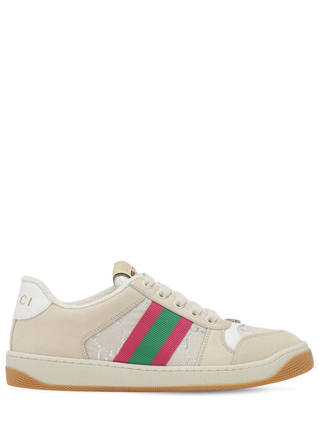 GUCCI 10mm Screener Leather & Jacquard Sneaker in ivory