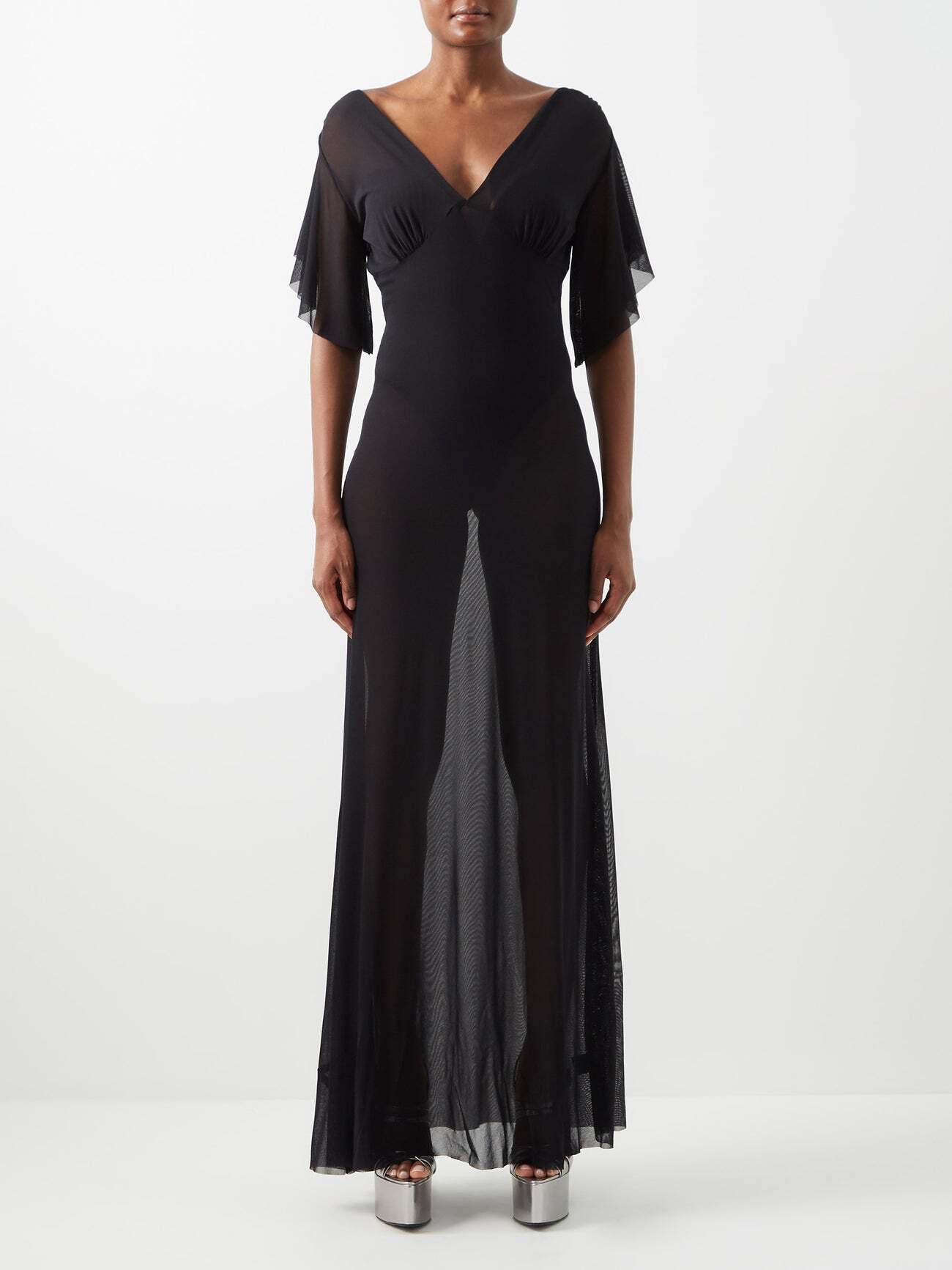 Norma Kamali - Angel V-neck Jersey-mesh Gown - Womens - Black