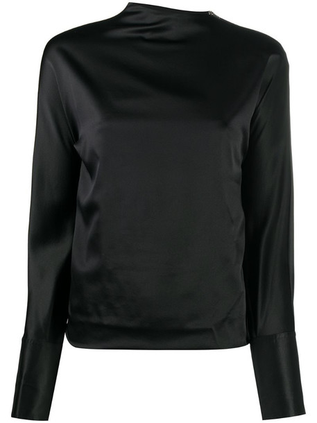 Helmut Lang long-sleeved satin blouse in black