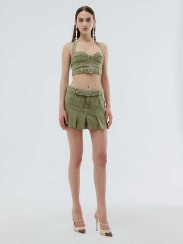 alessandra rich pleated denim mini skirt w/ buckle in green