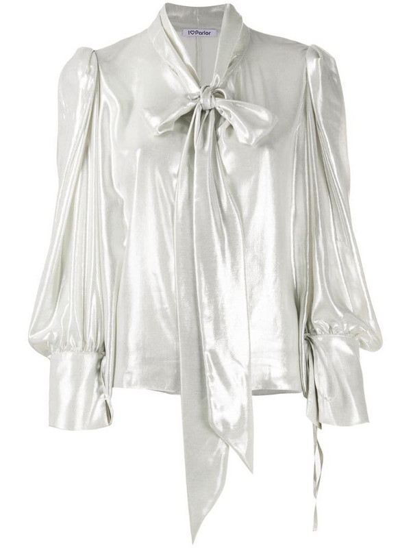 Parlor metallic pussy-bow blouse in silver