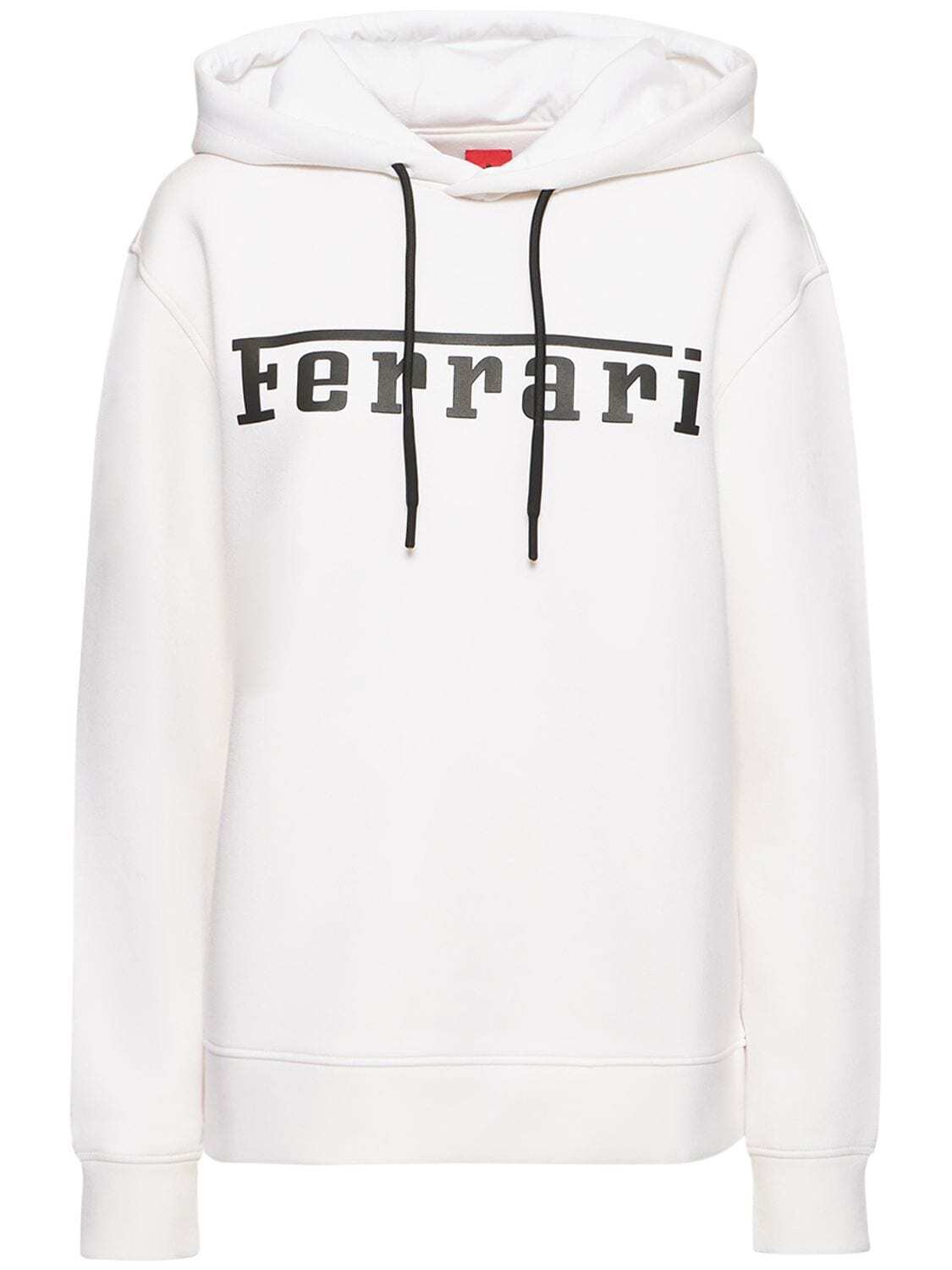 FERRARI Logo Printed Jersey Hoodie in black / white