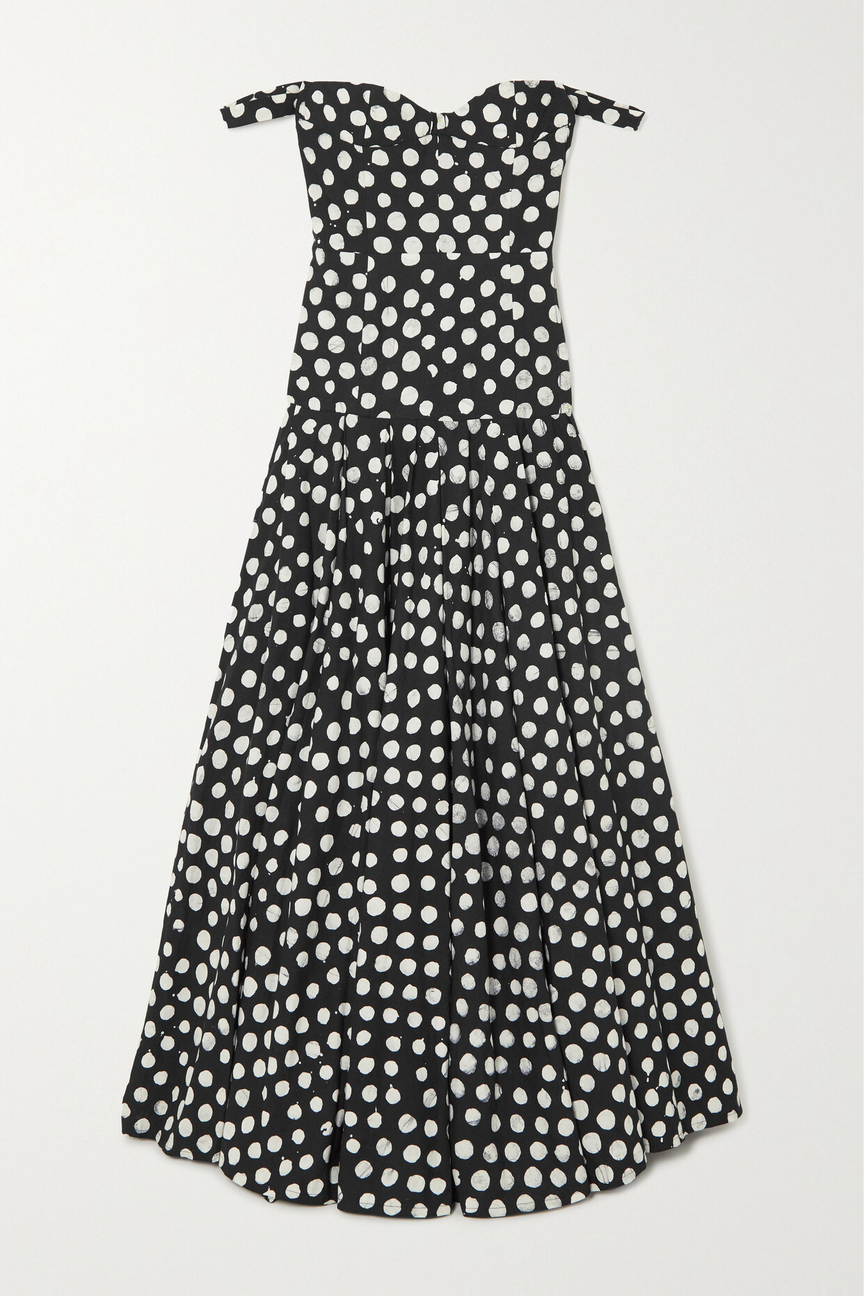 Studio 189 - Off-the-shoulder Pleated Polka-dot Cotton Gown - Black