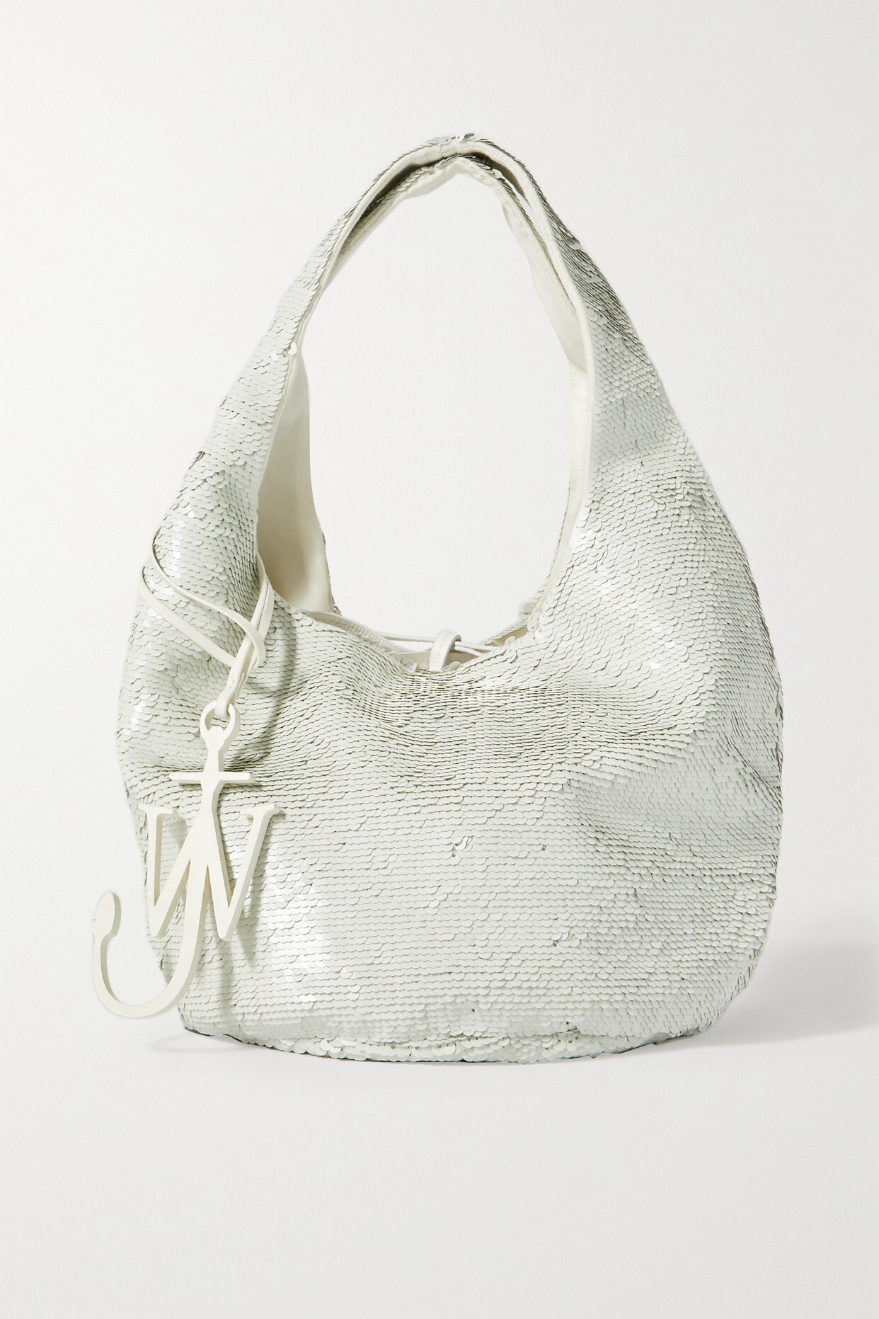 JW Anderson - Mini Leather-trimmed Sequined Jersey Tote - White