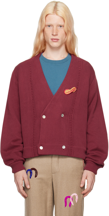 bode burgundy double-breasted cardigan