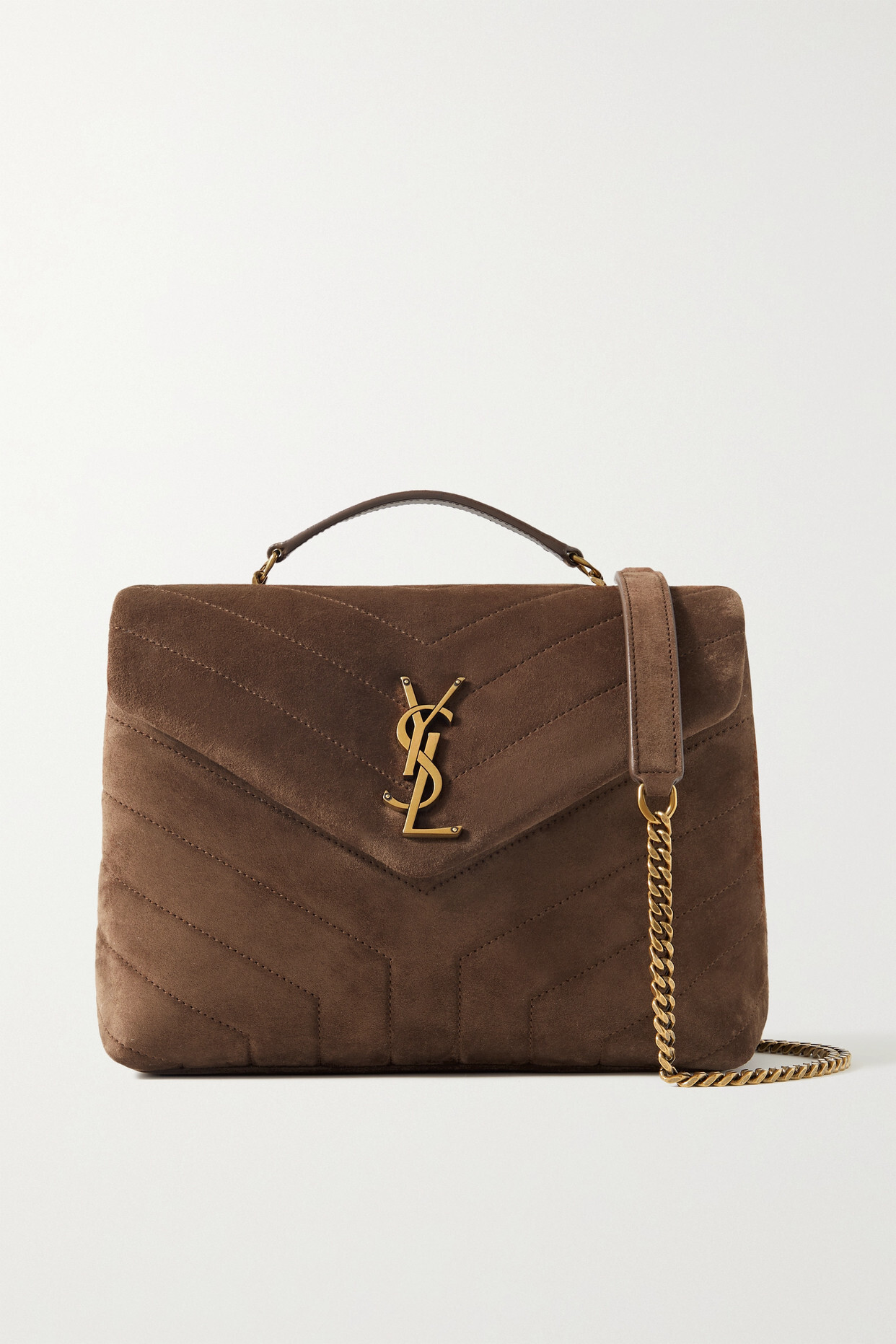SAINT LAURENT - Loulou Small Quilted Suede Shoulder Bag - Brown