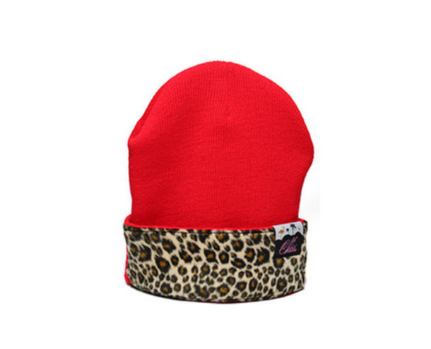hat leopard print red beenie