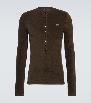 dolce&gabbana ribbed-knit cotton cardigan in brown