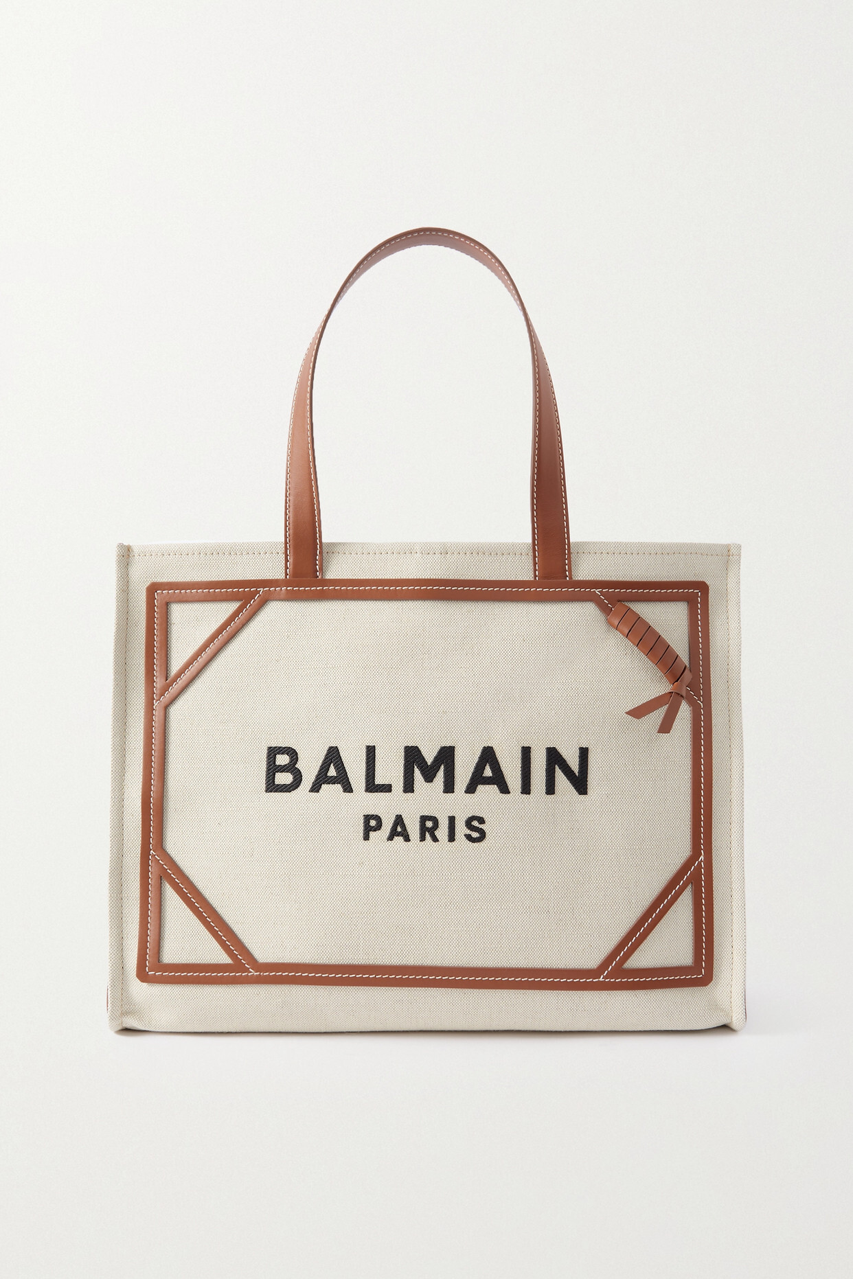 Balmain - B-army Medium Embroidered Leather-trimmed Canvas Tote - Neutrals