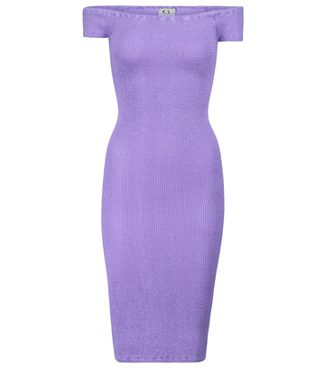 Hunza G Grace off-the-shoulder seersucker minidress in purple