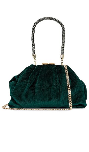 olga berg caitlin velvet crystal handle bag in dark green in emerald