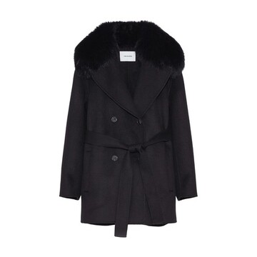 Yves Salomon Cashmere peacoat-style jacket with fox fur collar in noir