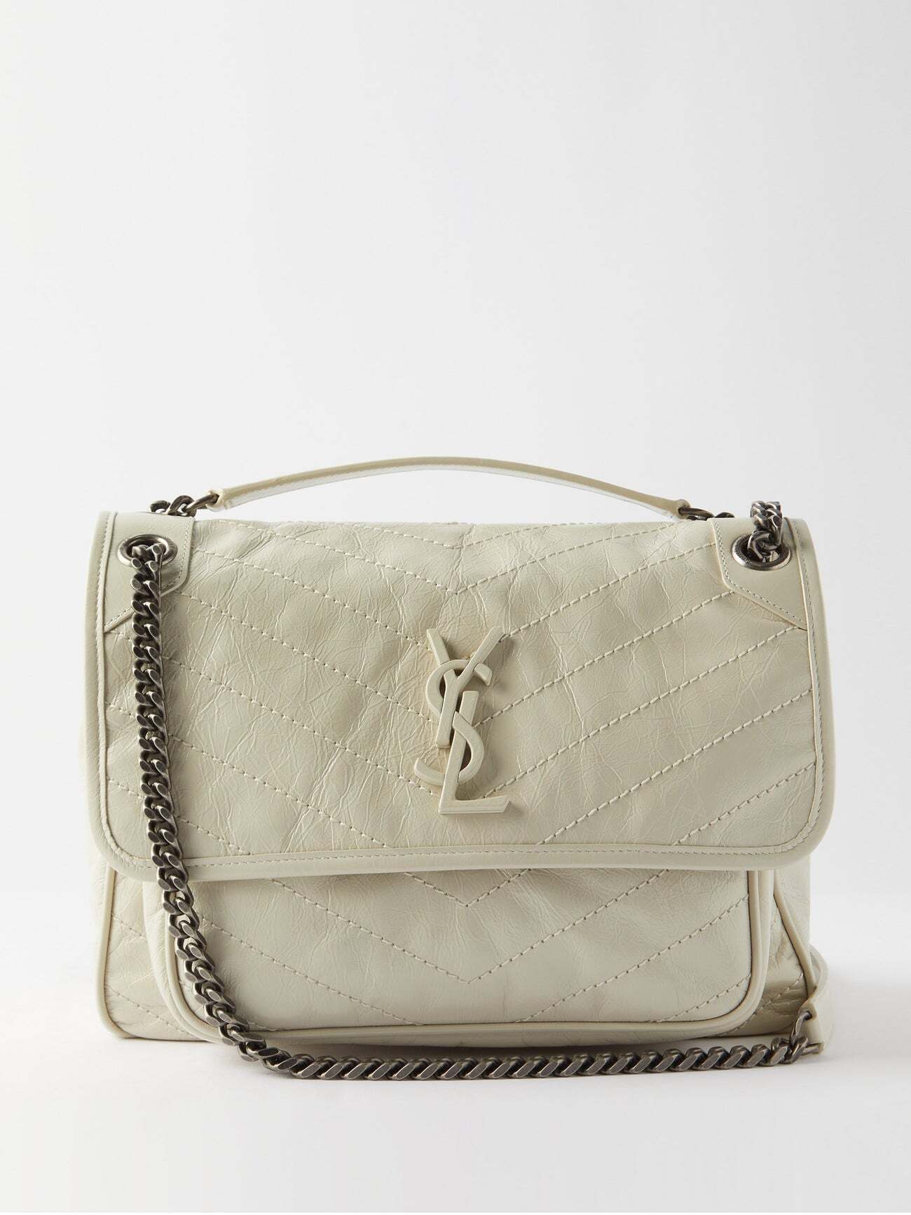 Saint Laurent - Niki Medium Crinkled-leather Shoulder Bag - Womens - White