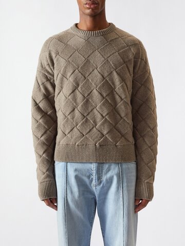 bottega veneta - 3d-knit intrecciato sweater - mens - stone