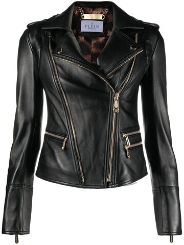 philipp plein leather biker jacket - black