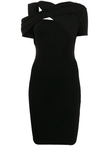 UNRAVEL PROJECT crossover fitted midi dress in black