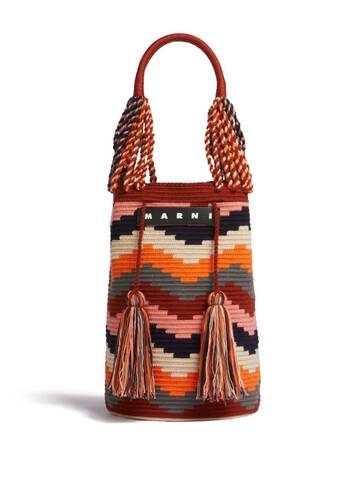 marni market cot knitted bucket bag - red