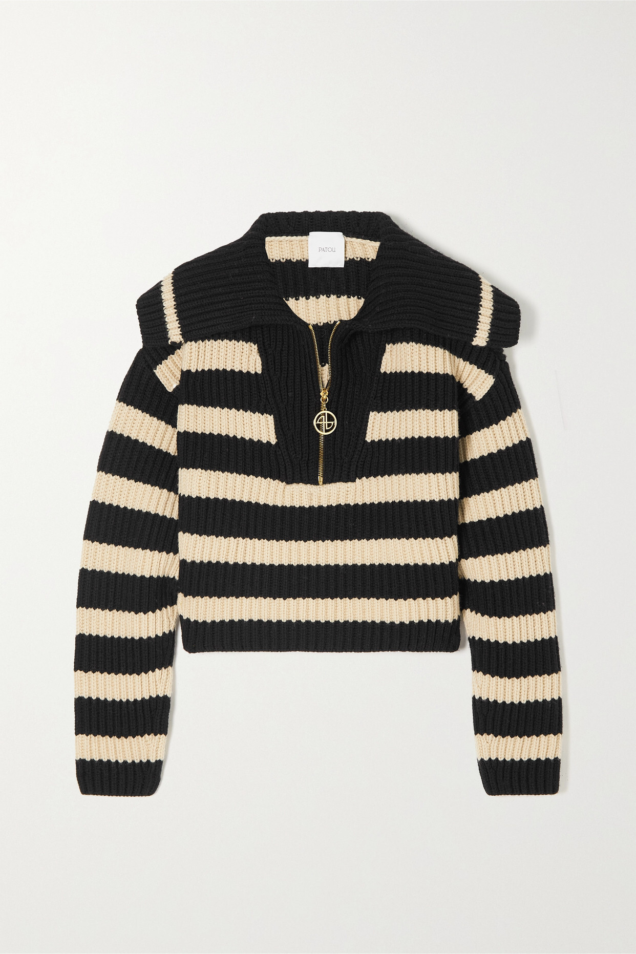 Patou - Striped Organic Cotton And Recycled Wool-blend Half-zip Sweater - Black