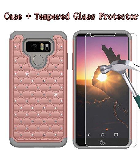 Boonix LG G6 Case and Screen Protector, 2 Piece Bumper, Guard Against Impacts and Drops [2-Pack Tempered Glass Screen Protector   Bling Rose Gold Protective Cover]