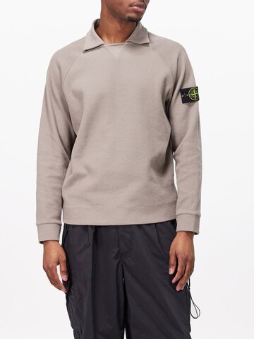 stone island - spread-collar cotton-blend sweater - mens - grey