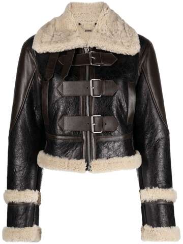 blumarine giacca shearling-trim leather jacket - black
