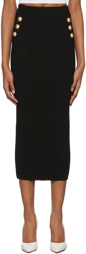 Balmain Black High-Waisted Six-Button Knit Skirt in noir