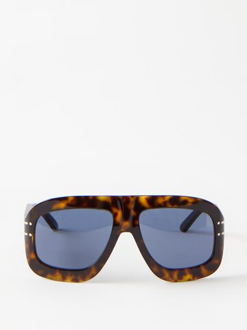 dior - diorsignature oversized aviator acetate sunglasses - womens - black brown multi