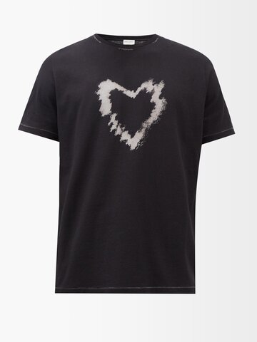 saint laurent - heart-print cotton-jersey t-shirt - mens - black