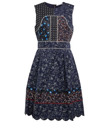 See By Chloe Floral patchwork cotton minidress in blue