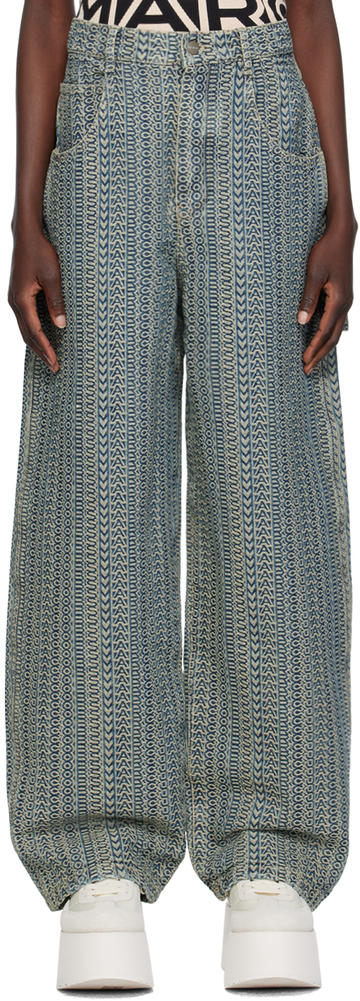 marc jacobs blue 'the washed monogram' jeans in denim / denim
