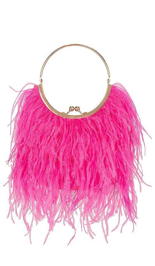 olga berg Penny Feathered Frame Bag in Pink in fuchsia