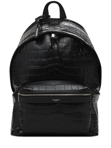 saint laurent croc embossed leather backpack in black