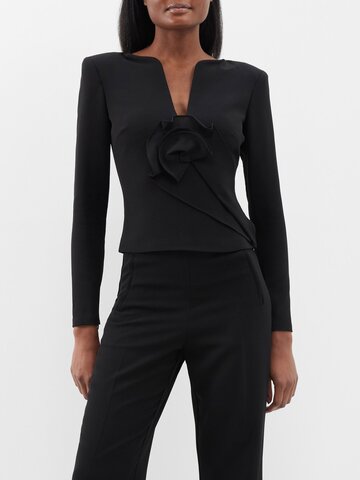roland mouret - stretch long-sleeve sculpted motif top - womens - black